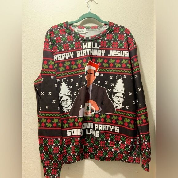 so scribbly Other - Ugly Christmas Sweater The Office Happy Birthday Jesus Sorry Your Party's So Lam